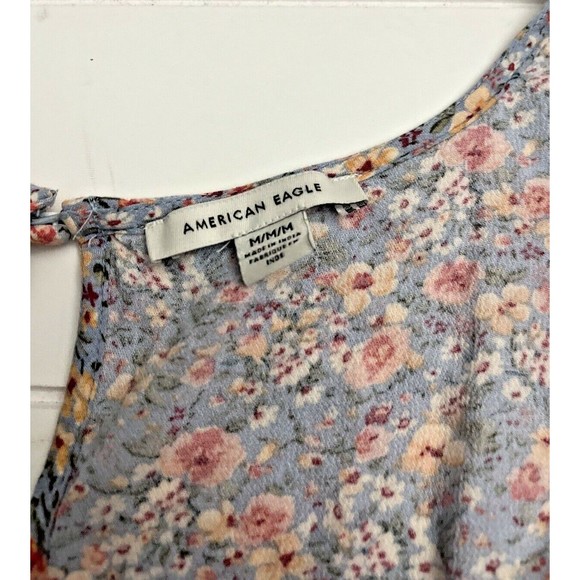 American Eagle Romper Women Blue Floral Short Sleeved‎ Lined  Size Medium - Picture 3 of 6